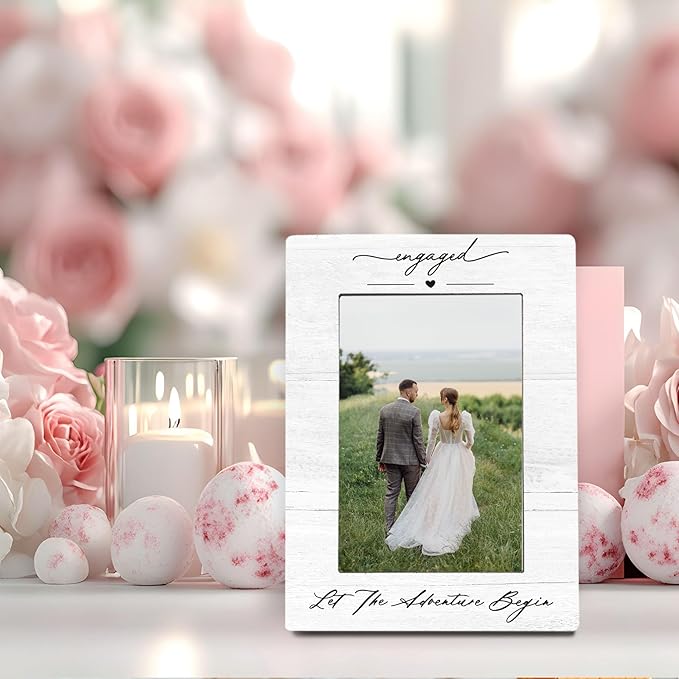 Engagement Couples Newlyweds Picture Frame 4x6, Engagement Gifts for Couples, Just Engaged Gift, Wedding Gifts for Newlyweds Bride Groom, Engaged Couple Picture Photo Frames for Desk Shelf Decor
