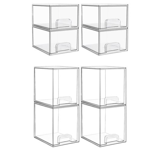 Vtopmart 4 Pack 4.4''H and 4 Pack 7.6" H Clear Stackable Storage Drawers