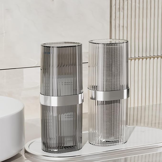 Travel Toothbrush Cup Case, Toothbrush Travel Container Portable Travel Toothbrush Holder Toothpaste Storage for School Camping Business Trip Bathroom (Grey)