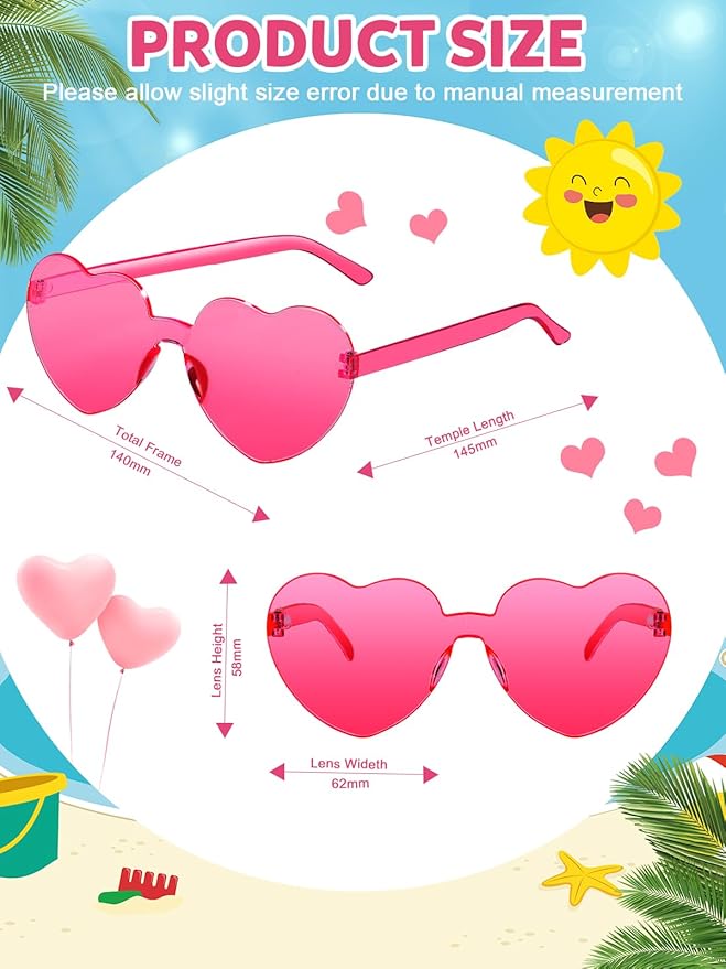 Heart Shaped Sunglasses for Women Colorful Glasses Fun Trendy Transparent Heart Sunglasses Party Favor