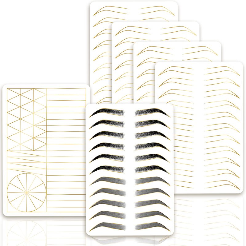 Guapa Silicone Eyebrow Practice Skin Ombre Powder Brows Fake Skin Sheet Double Sides Microblading Practice Skin for Tatto Artists and Beginners (3pcs White Brow Skin with Golden Outline)