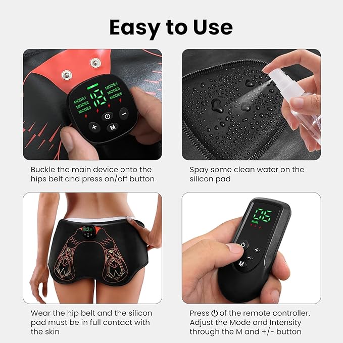 FOPIE Electronic Muscle Stimulator HIPS Trainer, ABS Stimulator Smart Wearable Butt Lifting Machine, Intelligent Wireless Fitness Apparatus l10, Black, FL-300V