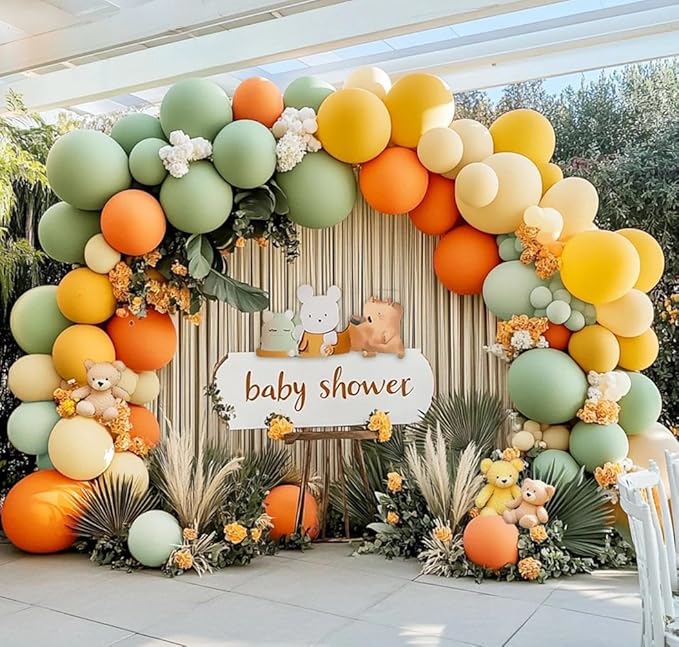 Dusty Green Orange Balloon Arch Double Stuffed Light Sage Green Yellow Blush Beige Balloon Garland Kit for Little Cutie Baby Shower Birthday Pooh Bear Gender Reveal Easter Wedding Party Decor