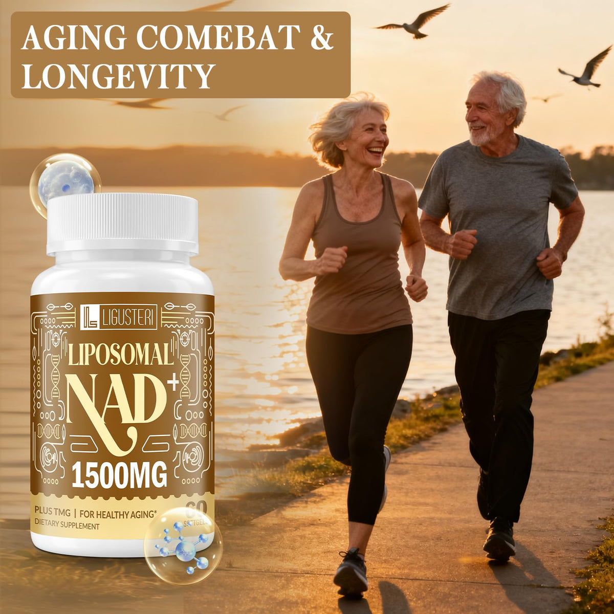 LIGUSTERI 1500 MG Liposomal NAD+, 98%+ Absorption, NAD+ Supplement for Women & Men with TMG, for Aging Defense, Cellular Energy, Heart & Brain Function, Longevity, 60 Softgels