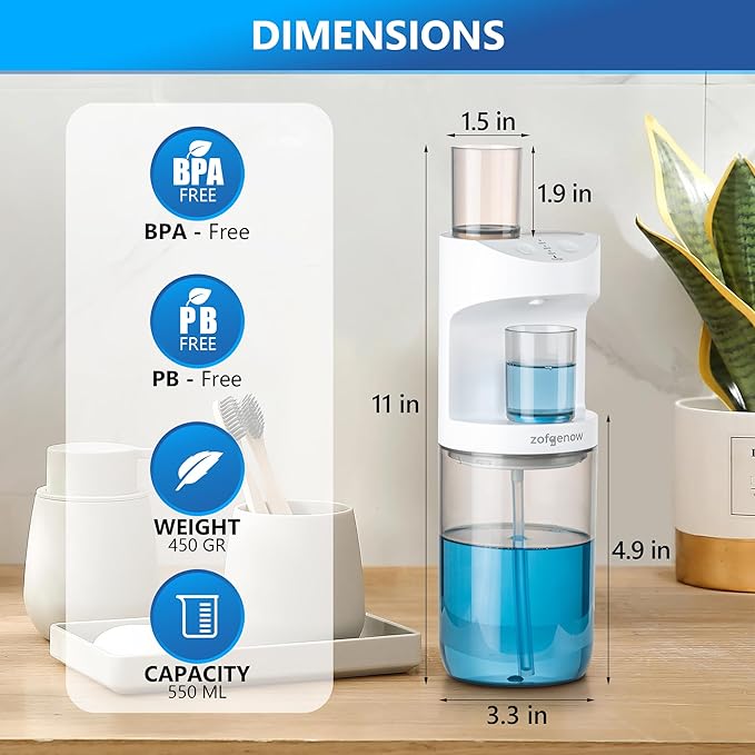 Automatic Mouthwash Dispenser for Bathroom,Bathroom Accessories 19.4 Fl Oz Dispensers with Magnetic Cups,Wall Mounted Dispenser,Suitable for All Age Groups,White