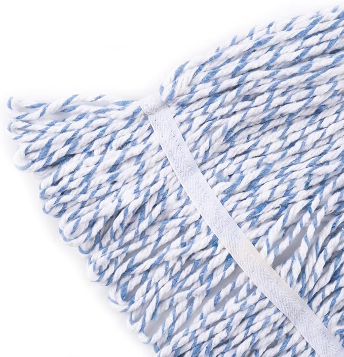 Matthew Cleaning Looped-End Pack of 12 Cotton,1.25'' Universal Headband Heavy Duty Commercial Mop Head Replacement for Indoor&Outdoor Use,Grease Stain Floor Cleaning String Mops Head Refill