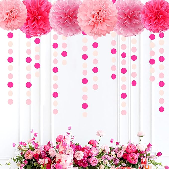 Hot-Pink Party-Decorations Paper-Garland Streamers Banner - 52Ft Galentines Valentines Day Girl Birthday Flamingo Baby Shower Engagement Wedding Bachelorette Hanging Decor Ouruola