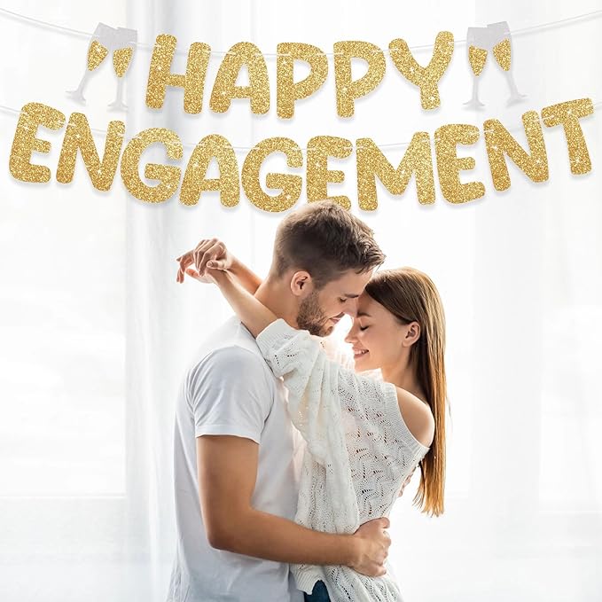 Happy Engagement Banner, Party Banner for Engaged Decorations, Engaged Banner Sign for proposal Wedding Bridal Shower Decor Bachelrette Party Decorations