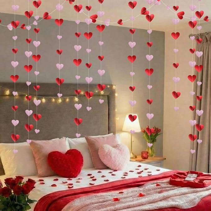 10 Pack 130ft Red, Glitter Pink Heart Party Garland Asymmetrical Love Hanging Banners for Birthday Wedding Decorations Mothers Day Bachelorette Bridal Shower Engagement