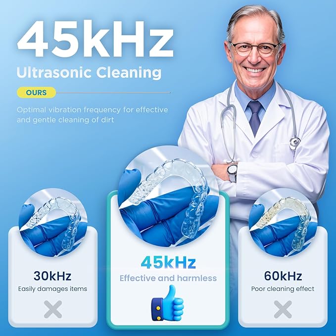Dental Ultrasonic Retainer Cleaner Machine - Dental Cleaning Pod for Denture, Mouth Guard, Aligner, Night Guard, Braces, Toothbrush Heads, Jewelry, 45kHz Retainer Cleaner with Digital Timer & 200ML