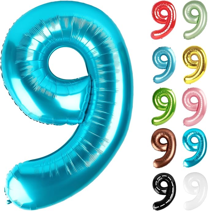 Light Blue Number 9 Balloon 40 Inch, 9 Balloon Number, 9th Birthday Decorations, Light Blue Party Supplies for Boys Girls