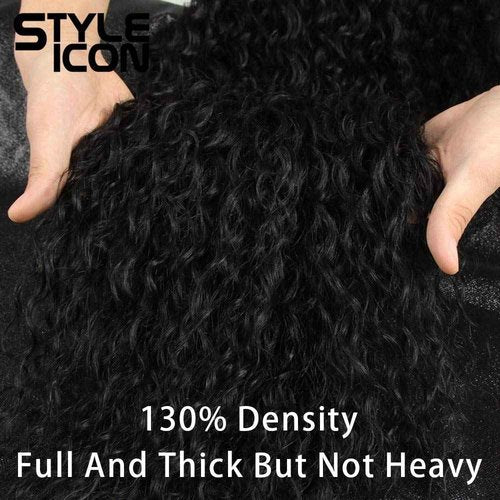 Style Icon Lace Front Wigs 28” Long Curly Wig for Women Black Synthetic Wigs Density 130% Heat Resistant Replacement Wig (28", 1B#)