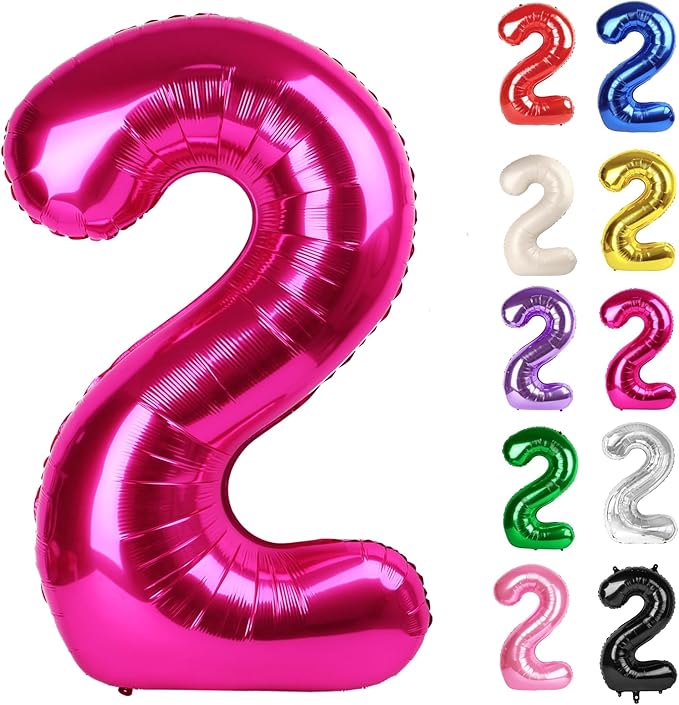 Hot Pink Number 2 Balloon 40 Inch, 2 Balloon Number, 2nd Birthday Decorations for Baby Girls Boys Toddlers