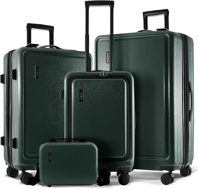 TRAVELARIM Hard Shell Luggage Sets with Spinner Wheels 4 Piece, Expandable Large Suitcases with TSA Lock, Travel Large Suitcase Set, Green Luggage Set