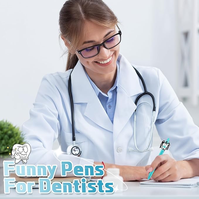 24 Pcs Dental Pen and Notepad Set Cute Tooth Ballpoint Pen Funny Notepad Dentist Assistant Accessories Dental Hygiene Month Gift for Nurse Doctor Medical Christmas Winter School Stationery
