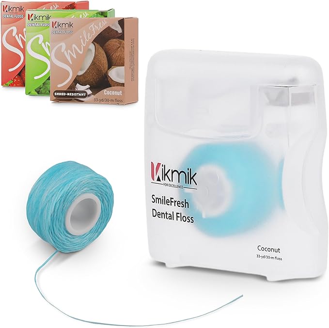 3-Pack Woven Dental Floss - Strawberry, Mint & Coconut Floss Dental Floss - Shred Resistant, Extra Wide Woven Floss Dental, Gentle On Gums, 33 Yards Each