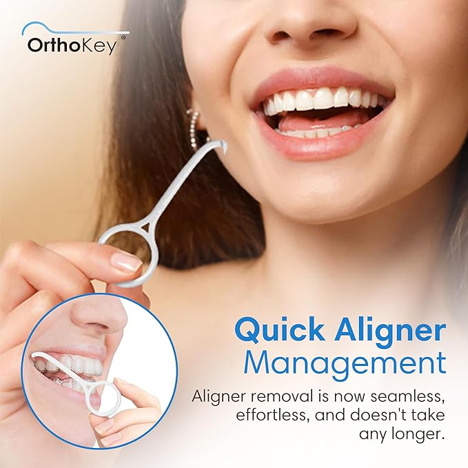OrthoKey Retainer & Aligner Removal Tool - Dental-Grade Orthodontic Supplies for Invisible Braces, Cleaning & Travel - Bracket & Denture Remover (2-Pack) Blue & White