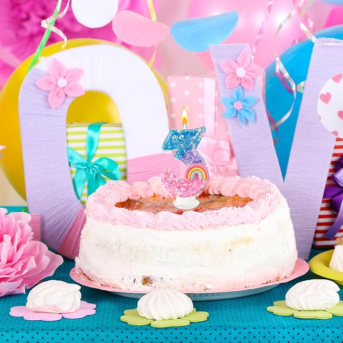 Rainbow Birthday Number Candles, Number 3 Candles, Cupcake Decorations, Macaron Birthday Cake Decorations, Cartoon Theme Party Supplies (Number 3)