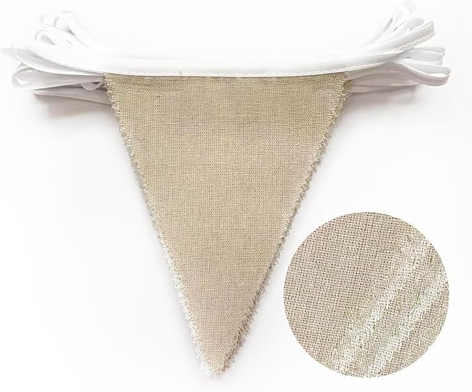 46Ft Burlap Party Decorations White Beige Burlap Banner Triangle Pennant Flag Linen Bunting Garland Streamers for Vintage Birthday Wedding Rustic Baby Shower Engagement Easter Party Decorations