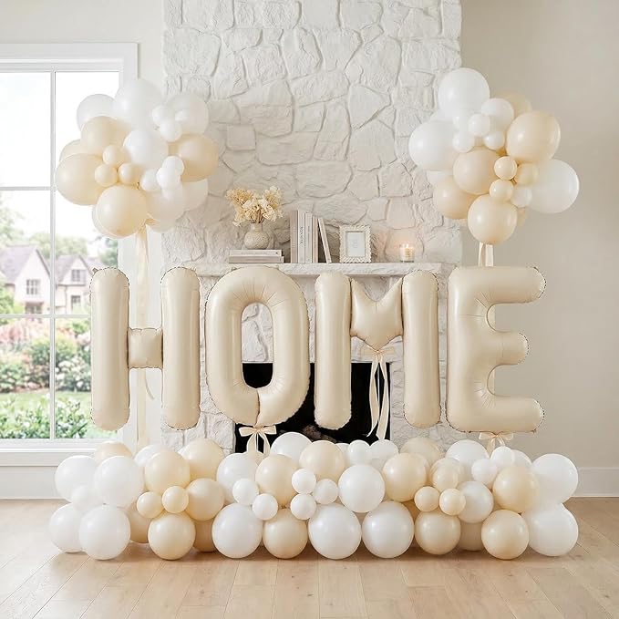 40 Inch Beige HOME Balloons, Large Cream Letter Balloon for Housewarming Party Decor, Ivory White New Home Welcome Balloon Banner Balloons Sign for Sweet House Warming Homecoming Party Decorations