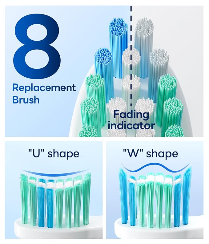 Bymore 8 Replacement Heads Electric Toothbrush for Adults, Ultra Clean Rechargeable Sonic Toothbrush Portable - Sky Blue