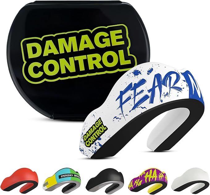 DAMAGE CONTROL Extreme Impact Mouth Guard – Sports Mouthguard for Boxing, MMA, BJJ, Hockey, Rugby, Lacrosse, & More – Mouthpiece for Teeth & Jaw Protection, for Youth & Adults (Fear None)
