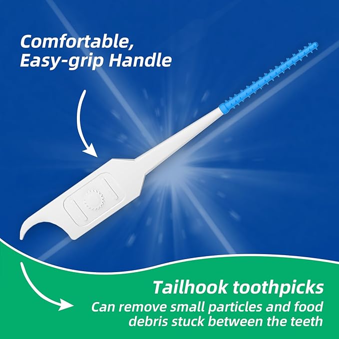 Dental Floss Picks for Teeth Cleaning, Easy to Use Disposable Interdental Brushes with Convenient Carry Case (Blue, 300 Count)