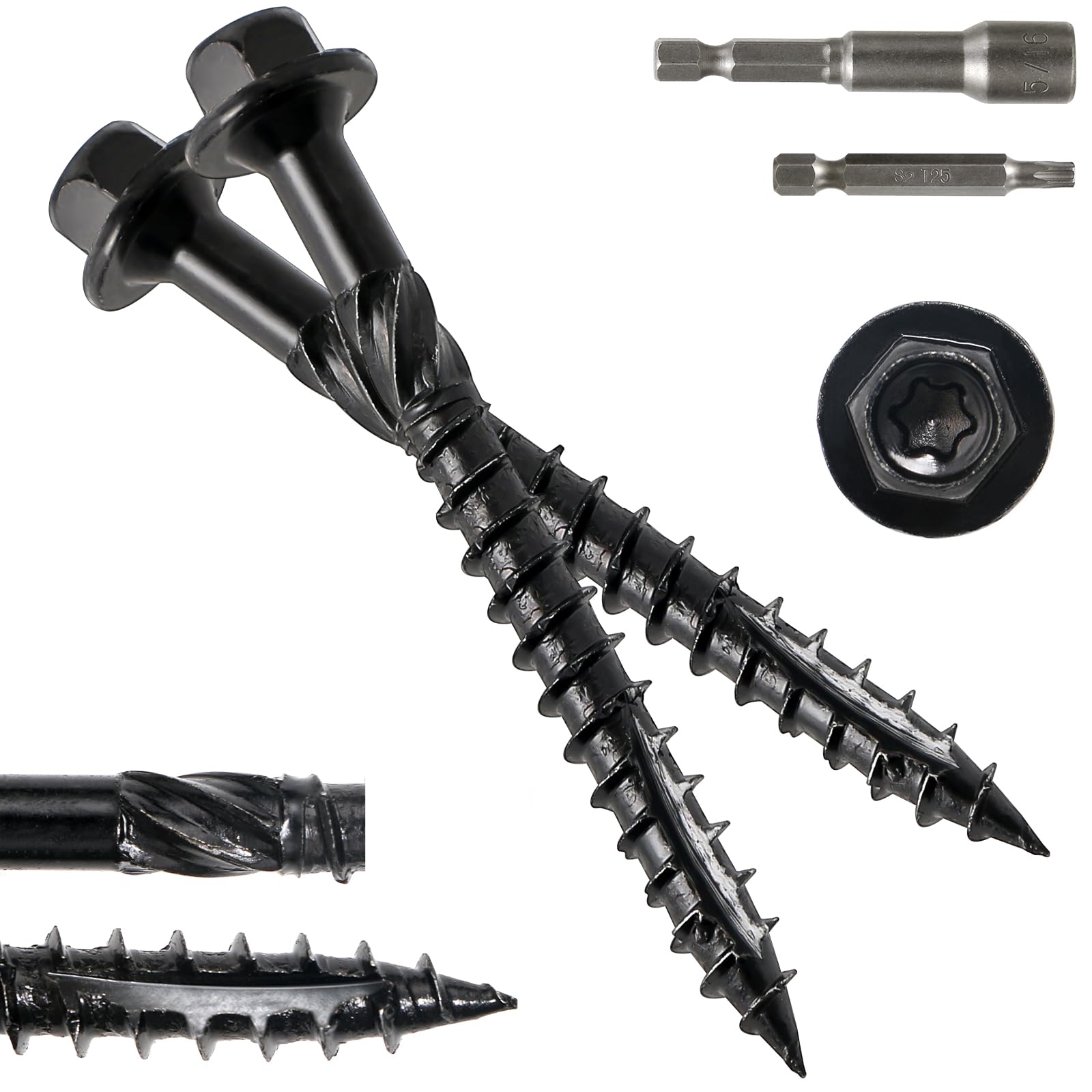 #14 x 3 Wood Structural Screws 300 Pack Hex Head Lag Screws, Rust Resistant Timber Screws for Timber/Log/Landscaping Wood (Black)