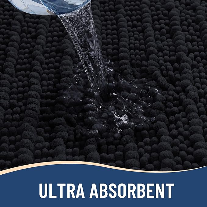 Arotive Luxury Chenille Bathroom Rug Mat, Extra Soft Thick Absorbent Shaggy Bath Rugs, Non-Slip Machine Wash Dry, Plush Bath Mats for Bathroom, Shower and Tub, 40x32, Black