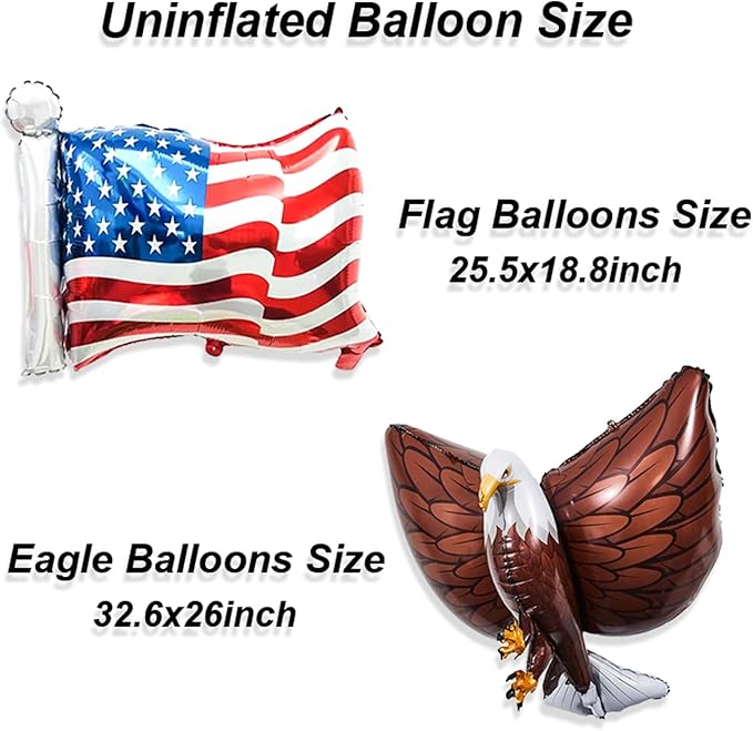 4 PCS American Flag Balloons Eagles Balloon, Large 3D Eagle Balloon Patriotic Balloons for 4th of July Party Decorations Red White Blue Decorations