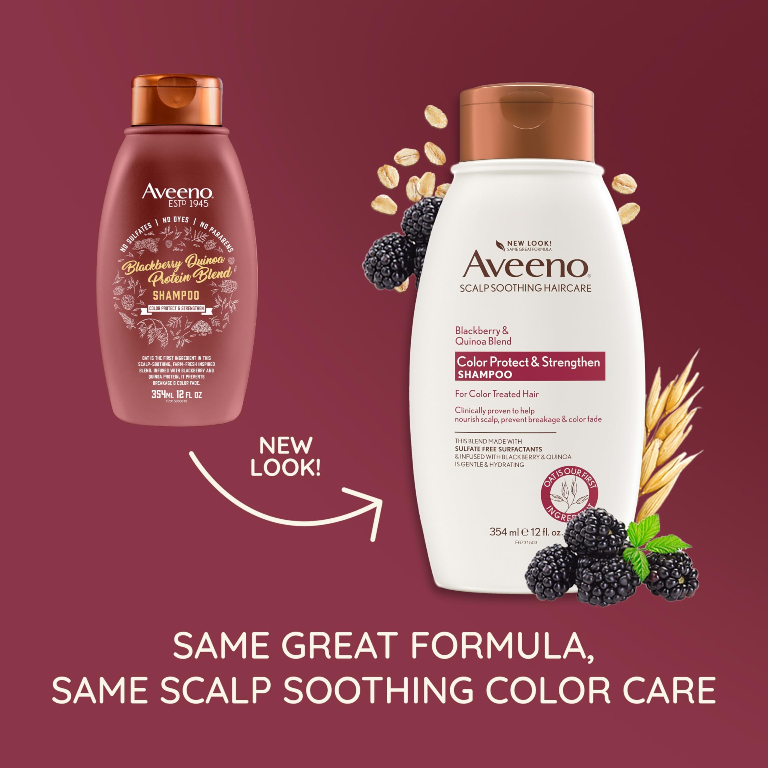 OGX Aveeno Color Protect Strengthen+ Blackberry Quinoa Shampoo, Fresh, 12 Fl Oz
