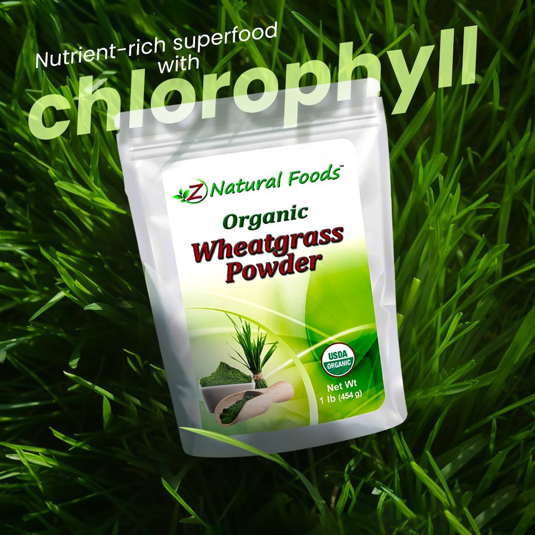 Z Natural Foods Organic Wheatgrass Powder, Green Superfood Powder for Smoothies, Juices, Shakes, and Recipes, Nutrient-Rich Powder, 100% Pure, Raw, Non-GMO, Vegan, Gluten-Free, 87 Servings, 1 lb