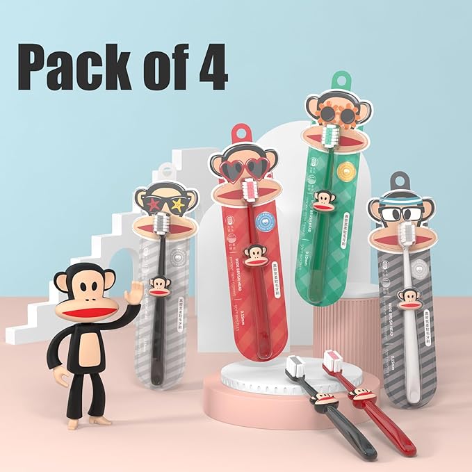 Paul Frank Soft Toothbrush for Adults - High Density Manual Toothbrushes with Dual-Color Tapered Bristles, Gentle Daily Care for Sensitive Teeth and Gums (1 Count (Pack of 4))