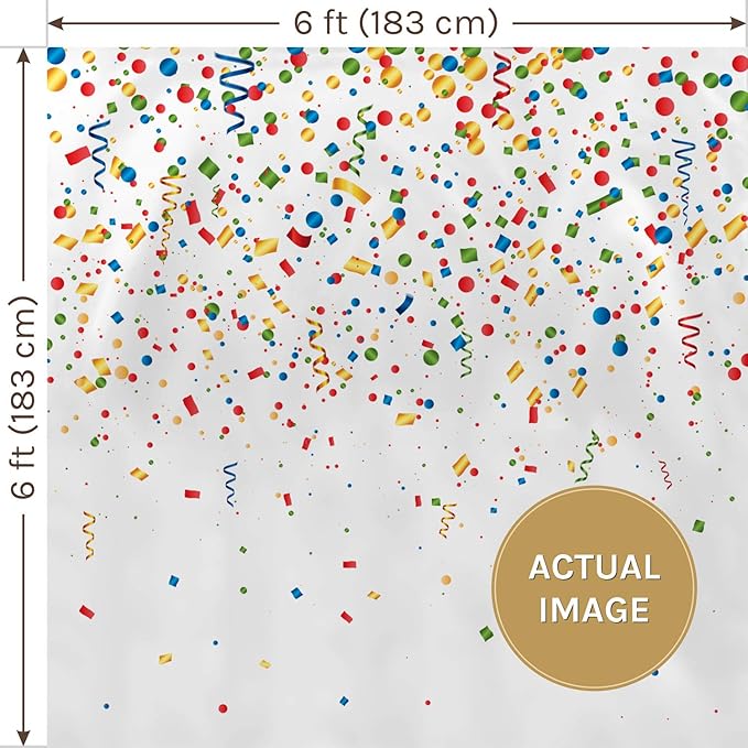Happy Birthday Photo Booth Backdrop - Colorful Confetti Party Decoration for Kids and Adults (6ft x 6ft)