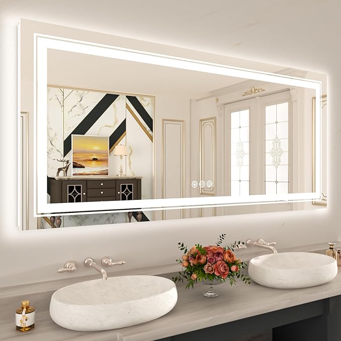 WTTY LED Bathroom Mirror 60"x30" with RGB Backlit and Front Light,Stepless Dimmable LED Mirror for Bathroom,Colored Lighted Bathroom Vanity Mirror,Anti-Fog,Memory Function,Shatter-Proof