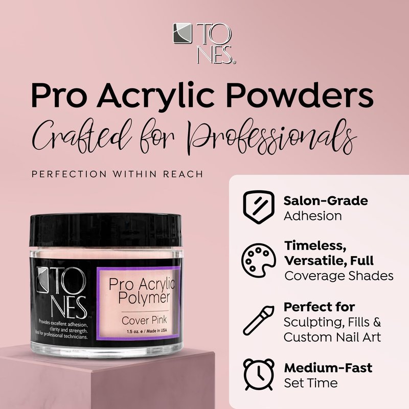 TONES Professional Acrylic Powder – Cover Pink (Soft Nude Pink) | Long-Lasting Non-Yellowing Polymer | Salon & Home Extensions & 3D Nail Art | MMA-Free | USA Made (3.5 oz)