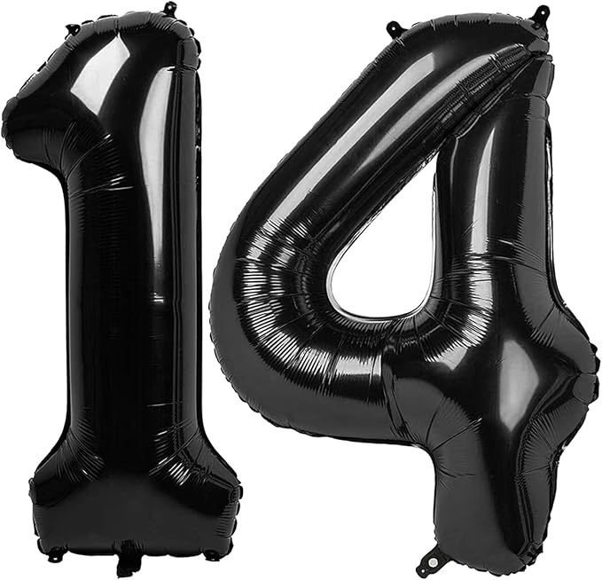 14 Balloon Number, Black Number 14th Birthday Balloons 40 Inch, Sweet 14 Years Old Black Birthday Decorations for Boys Girls, 14th Anniversary Decorations