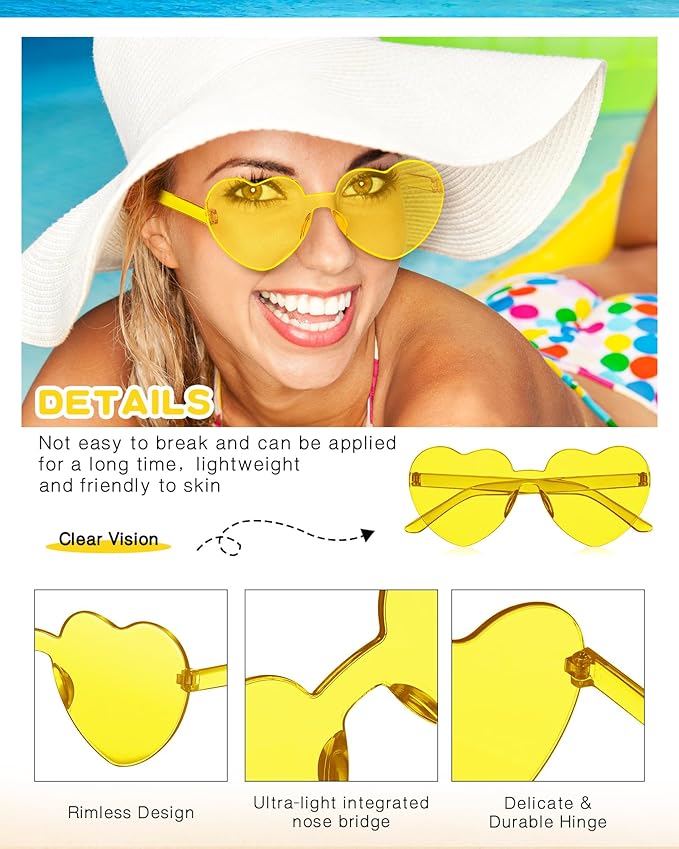 Frienda 20 Pairs Heart Shaped Sunglasses Rimless Candy Color Glasses for Women Men Party Favor