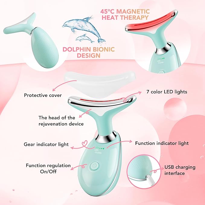 Red-Light-Therapy-for-Face, Facial Massager Wand with 7 Color - Birthday, Christmas, Mothers Day, Valentines Day, Self Care Gifts for Her Women Mom Best Friend Wife Teacher (Emerald Green)