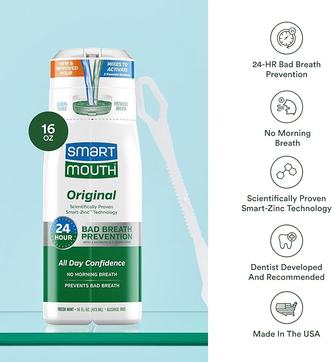 SmartMouth Original Activated Mouthwash & Tongue Cleaner, Bad Breath Support, Mint