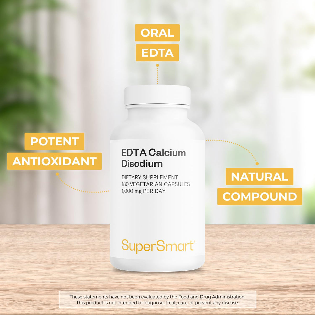 Supersmart - EDTA 1000mg per Day - Calcium Disodium EDTA Supplement | Non-GMO & Gluten Free - 180 Vegetarian Capsules