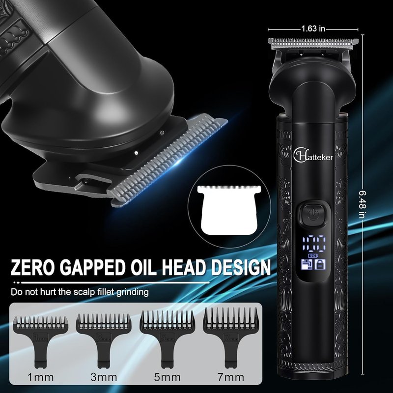 Hatteker 8-in-1 Mens Grooming Kit - Zero-Gap T-Blade Trimmer, IPX7 Waterproof Cordless Set with Hair Clipper/Beard Trimmer/Nose Trimmer, USB Rechargeable (1.5H Charge 180M Use) for Home & Travel