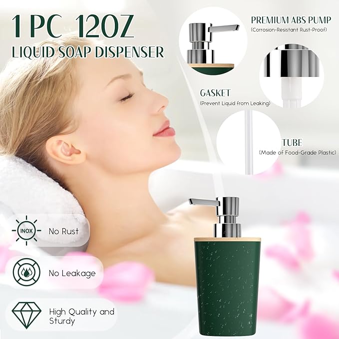 Dark Green Bathroom Accessories Set with Sequin Shower Curtain Dark Green Bathroom Decor with Trash Can,Toothbrush Holder, Toothbrush Cup,Soap Dispenser, Tray, Soap Dish,Toilet Brush
