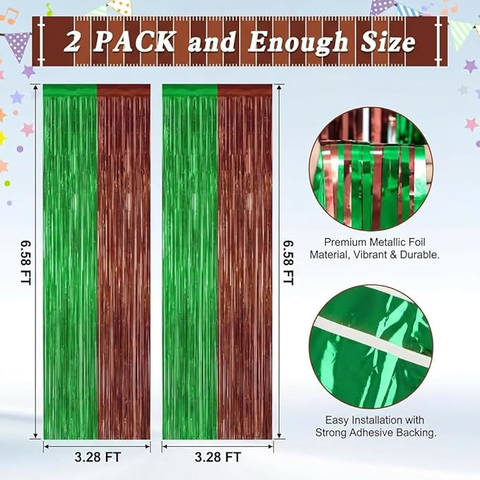 2Pack Football Party Decorations, 3.3 FT x 6.6 FT Tinsel Backdrop, Brown Green Foil Fringe Curtains Metallic Party Streamer, Football Game Day Decors 2026 Party Supplies Photo Booth Birthday Decors