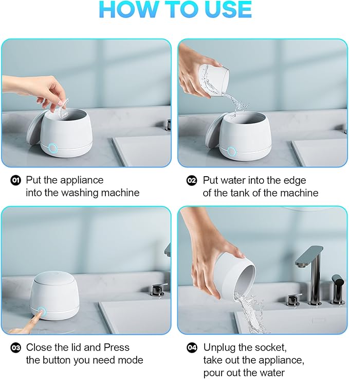 Ultrasonic Retainer Cleaner Machine Pro, Quickly Completes Denture Brushing and Bathing, Deep Cleaning, and Effectively Prevents Aligner Discoloration - White