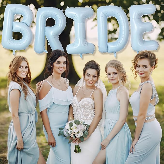 40 Inch Baby Blue BRIDE Balloons, Large Light Pastel Bride Foil Helium Balloon Banner for Bachelorette Something Blue Before I Do Bridal Shower Wedding Engagement Bride To Be Party Decorations