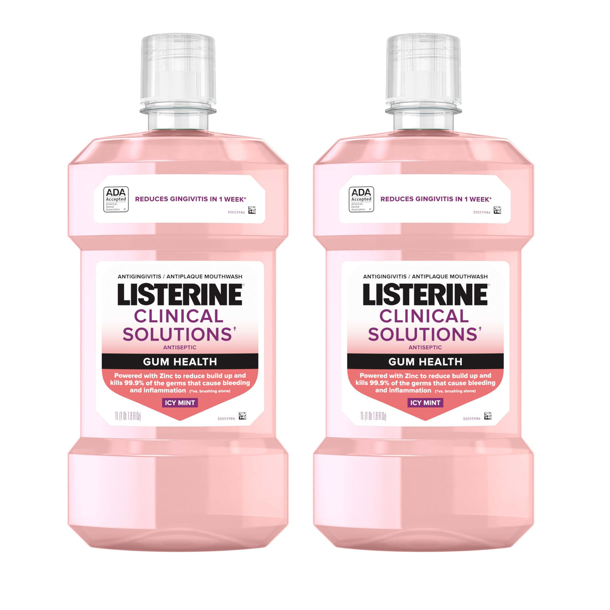 Listerine Clinical Solutions Gum Health Antiseptic Mouthwash, Antigingivitis & Antiplaque Oral Rinse Kills Germs for Healthier Gums, Reduces Gingivitis in 1 Week, ICY Mint, Twin Pack, 1 L, 2 Pack