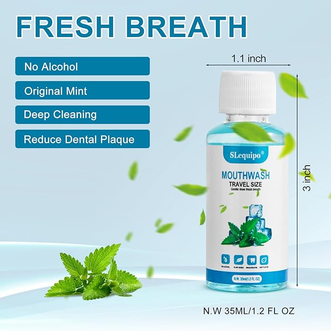 25 Travel Size Mouthwash Bulk Mini Mouthwash, Fresh Mint Portable Mouthwash Individual 1.2oz/35ml Mouthwash Bottles for Travel Toiletry Kits, Blue