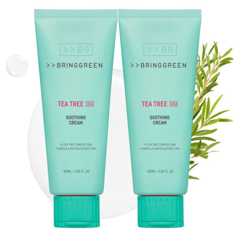 BRING GREEN Tea Tree Cica Soothing Cream Plus 100ml Korean Skin care (Pack of 2)