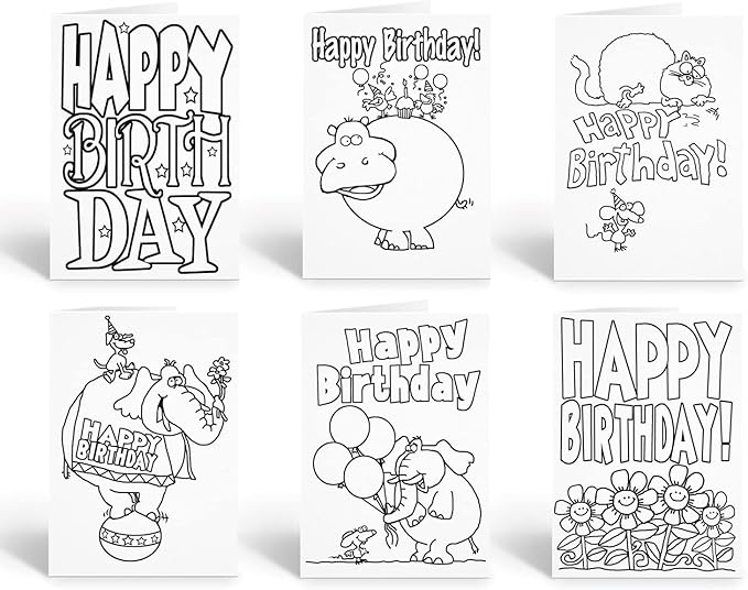 Stonehouse Collection Happy Birthday Kid Set of Coloring Greeting Cards - 12 Color-in Card and Envelopes (Assorted)